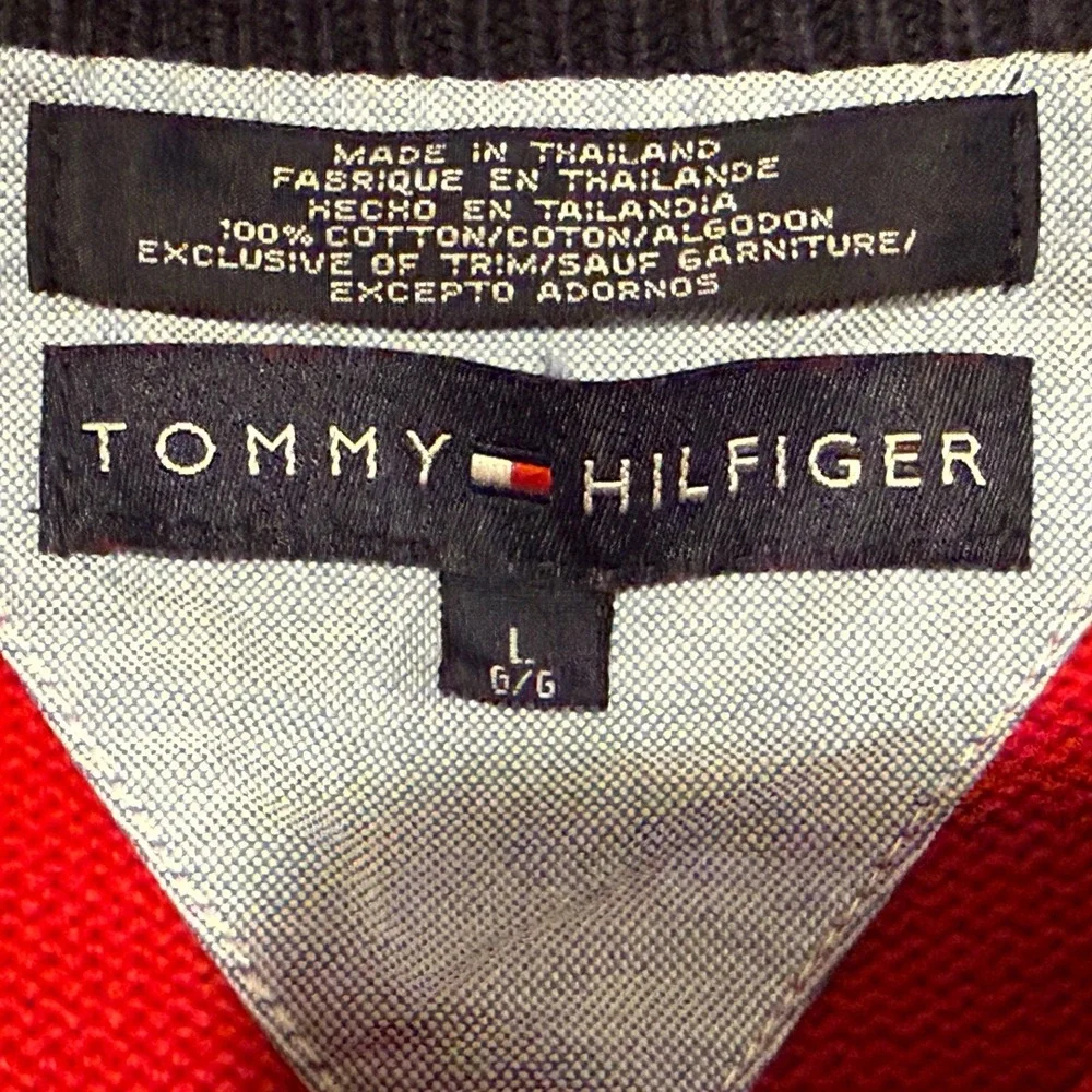 VTG Tommy Hilfiger Men's Red Crew Neck Long Sleeve Sweater Large Preppy